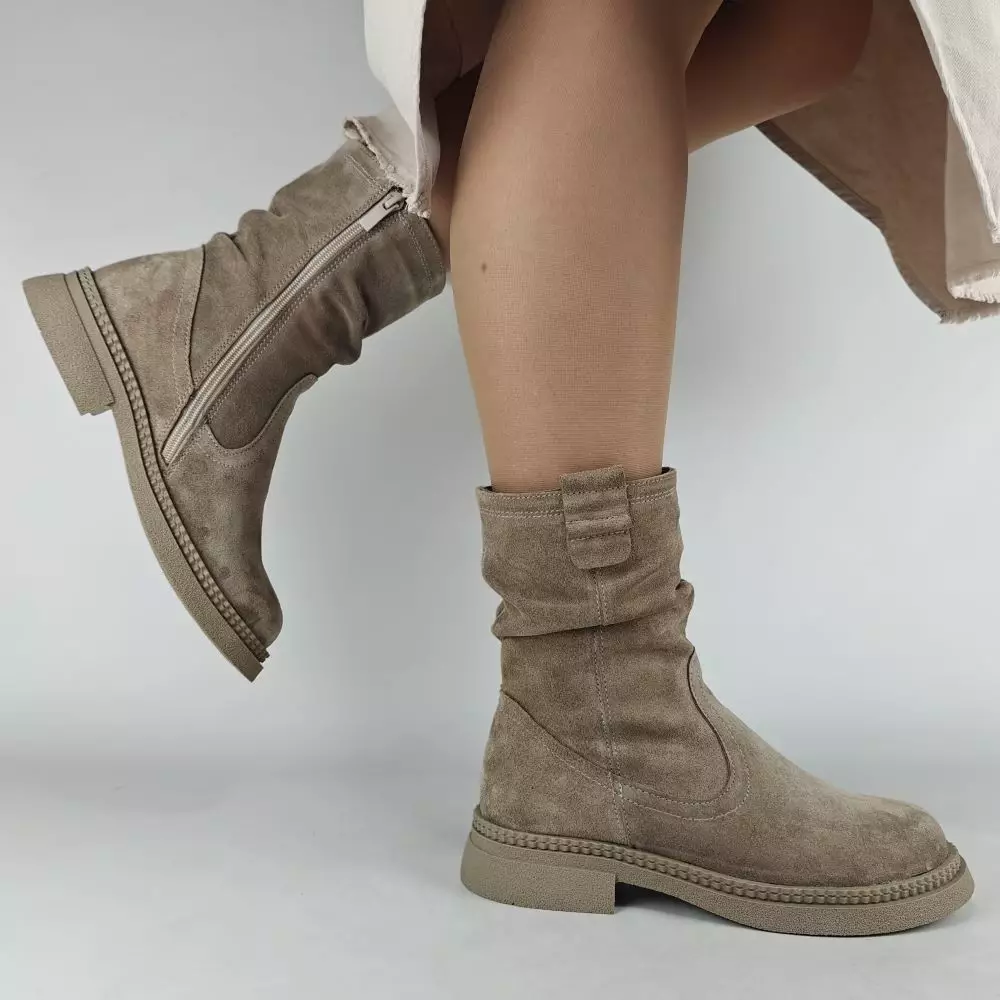 Ботинки женские MYZ МАЙЗ кожаные молодежные бежевые нюд latte латте натуральная кожа и замша мех зимние 36 37 38 39 40 41 черевики жіночі натуральна замша лате шкіра бежева нюдова зимові хутро