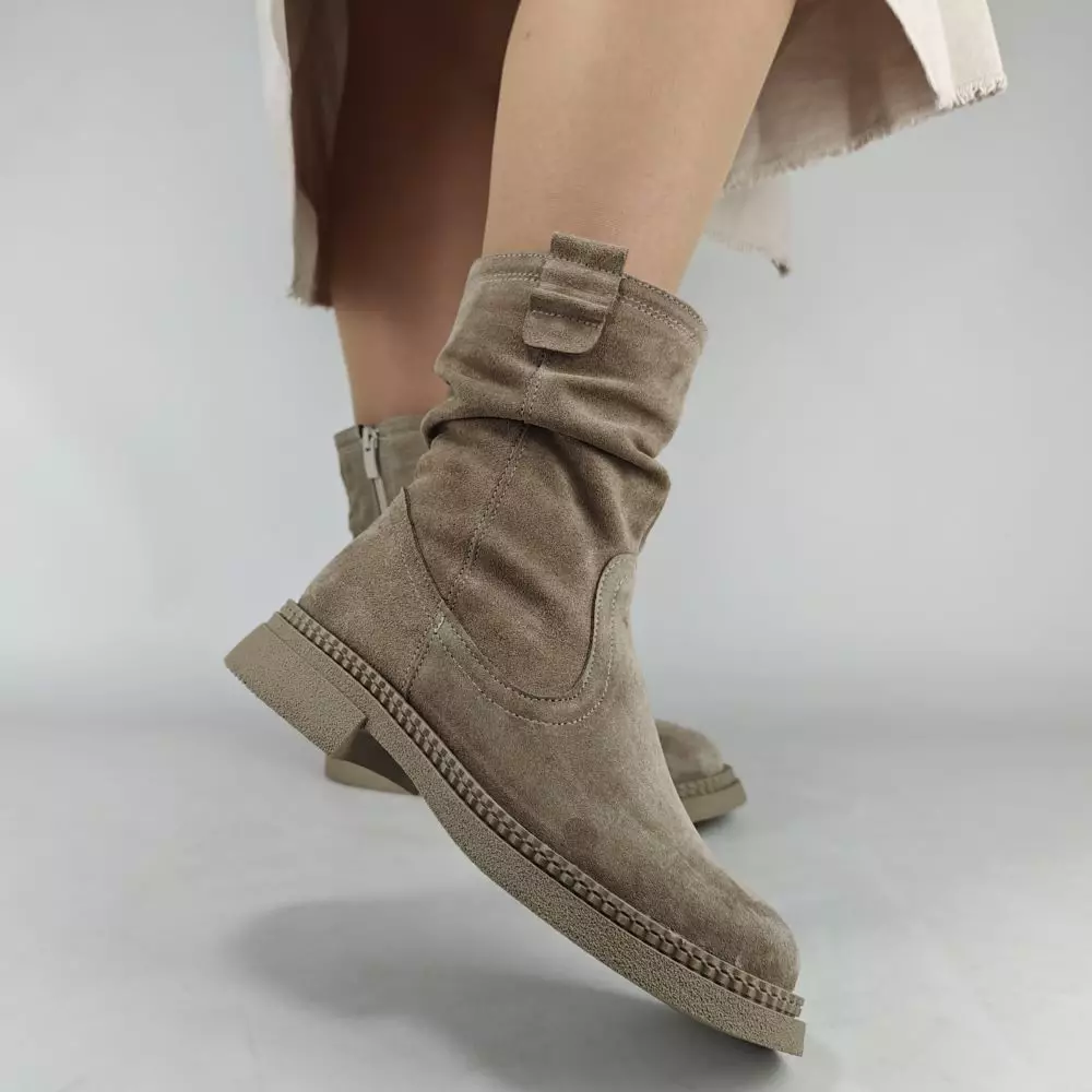 Ботинки женские MYZ МАЙЗ кожаные молодежные бежевые нюд latte латте натуральная кожа и замша мех зимние 36 37 38 39 40 41 черевики жіночі натуральна замша лате шкіра бежева нюдова зимові хутро