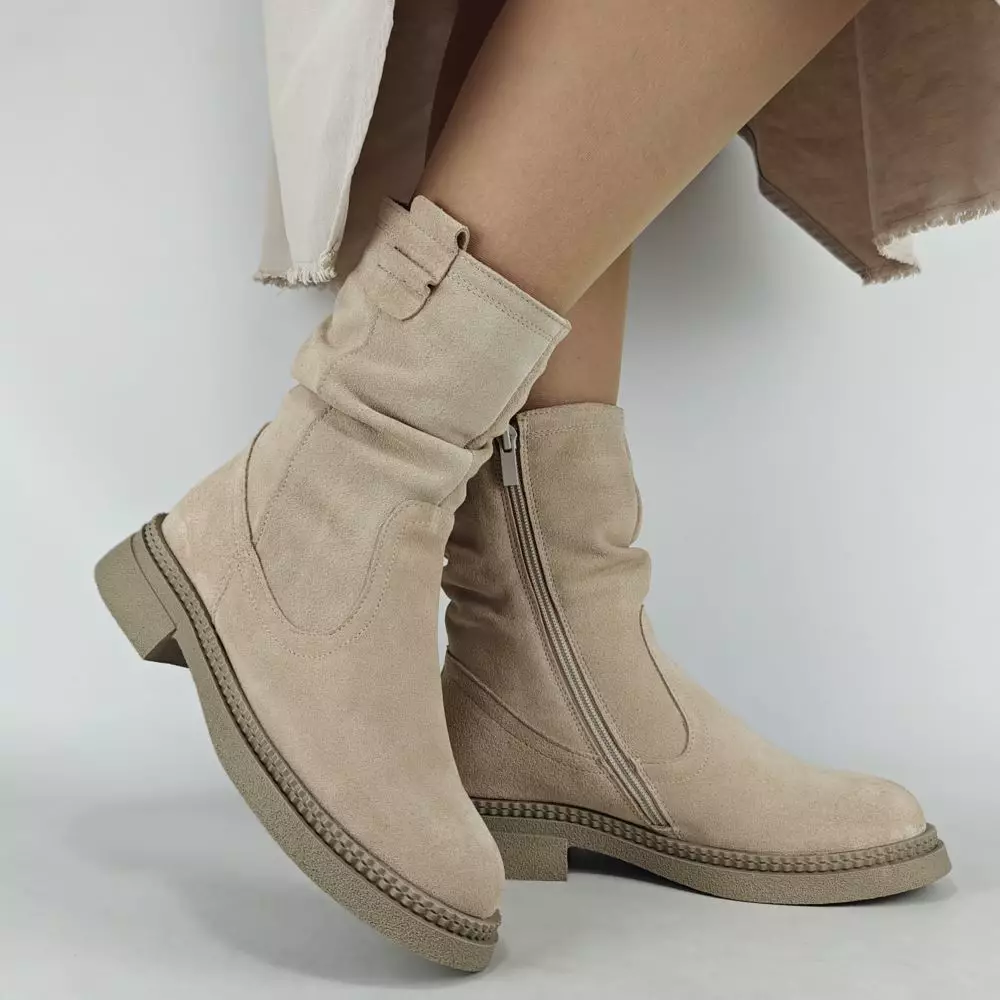 Ботинки женские MYZ МАЙЗ кожаные молодежные бежевые нюд latte латте натуральная кожа и замша мех зимние 36 37 38 39 40 41 черевики жіночі натуральна замша лате шкіра бежева нюдова зимові хутро