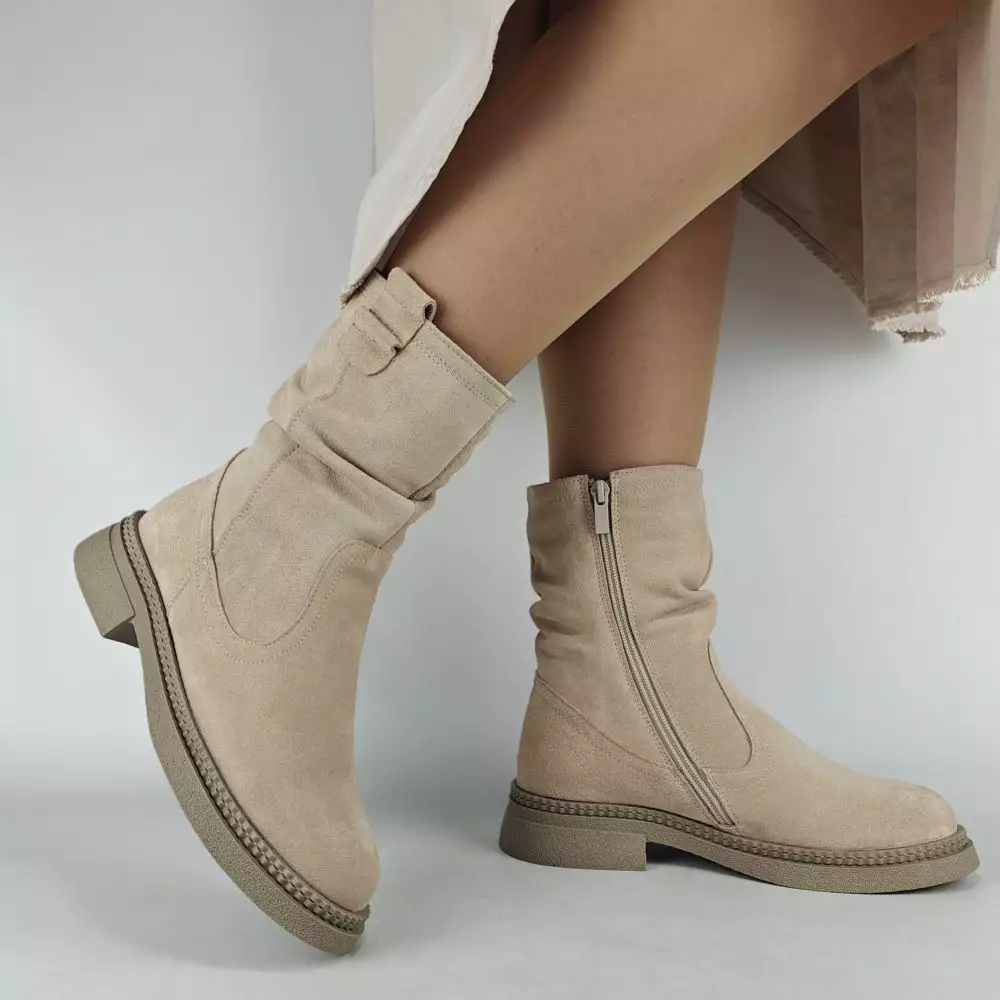Ботинки женские MYZ МАЙЗ кожаные молодежные бежевые нюд latte латте натуральная кожа и замша мех зимние 36 37 38 39 40 41 черевики жіночі натуральна замша лате шкіра бежева нюдова зимові хутро