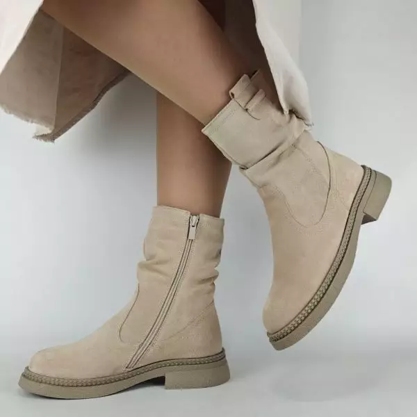 Ботинки женские MYZ МАЙЗ кожаные молодежные бежевые нюд latte латте натуральная кожа и замша мех зимние 36 37 38 39 40 41 черевики жіночі натуральна замша лате шкіра бежева нюдова зимові хутро