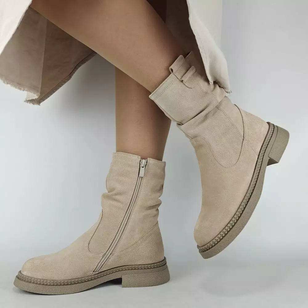 Ботинки женские MYZ МАЙЗ кожаные молодежные бежевые нюд latte латте натуральная кожа и замша мех зимние 36 37 38 39 40 41 черевики жіночі натуральна замша лате шкіра бежева нюдова зимові хутро