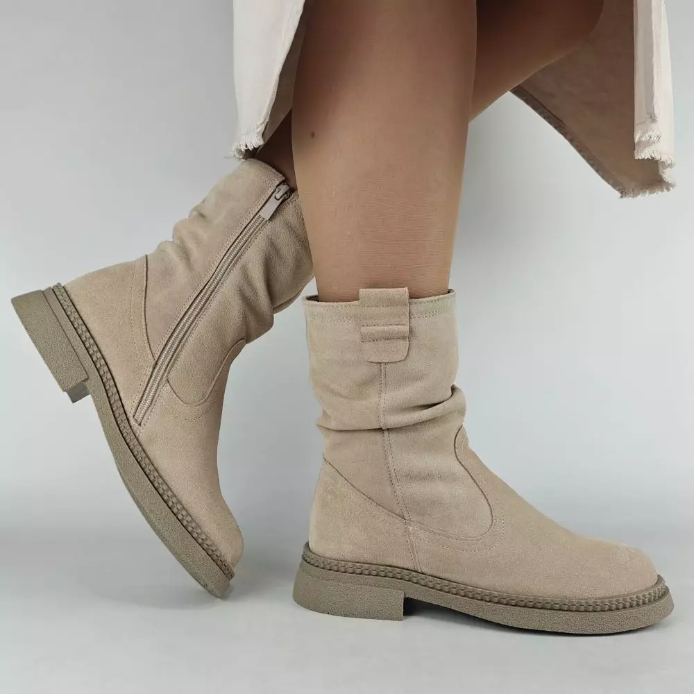 Ботинки женские MYZ МАЙЗ кожаные молодежные бежевые нюд latte латте натуральная кожа и замша мех зимние 36 37 38 39 40 41 черевики жіночі натуральна замша лате шкіра бежева нюдова зимові хутро
