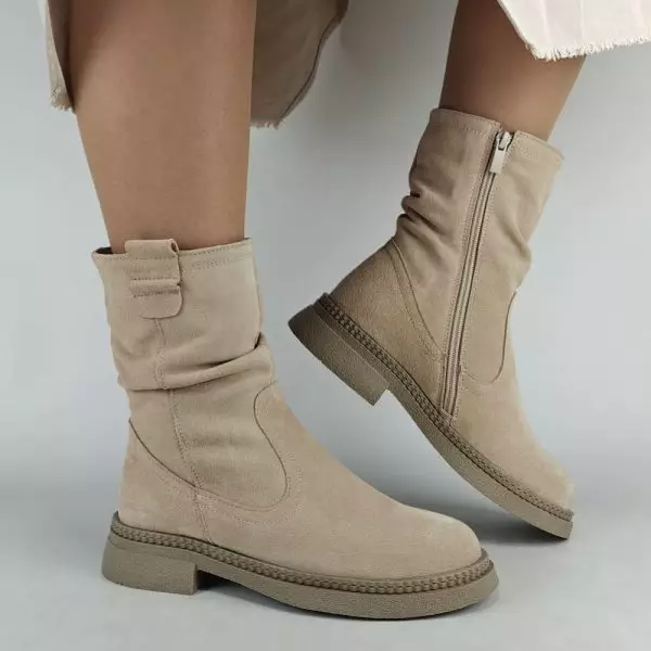 Ботинки женские MYZ МАЙЗ кожаные молодежные бежевые нюд latte латте натуральная кожа и замша мех зимние 36 37 38 39 40 41 черевики жіночі натуральна замша лате шкіра бежева нюдова зимові хутро