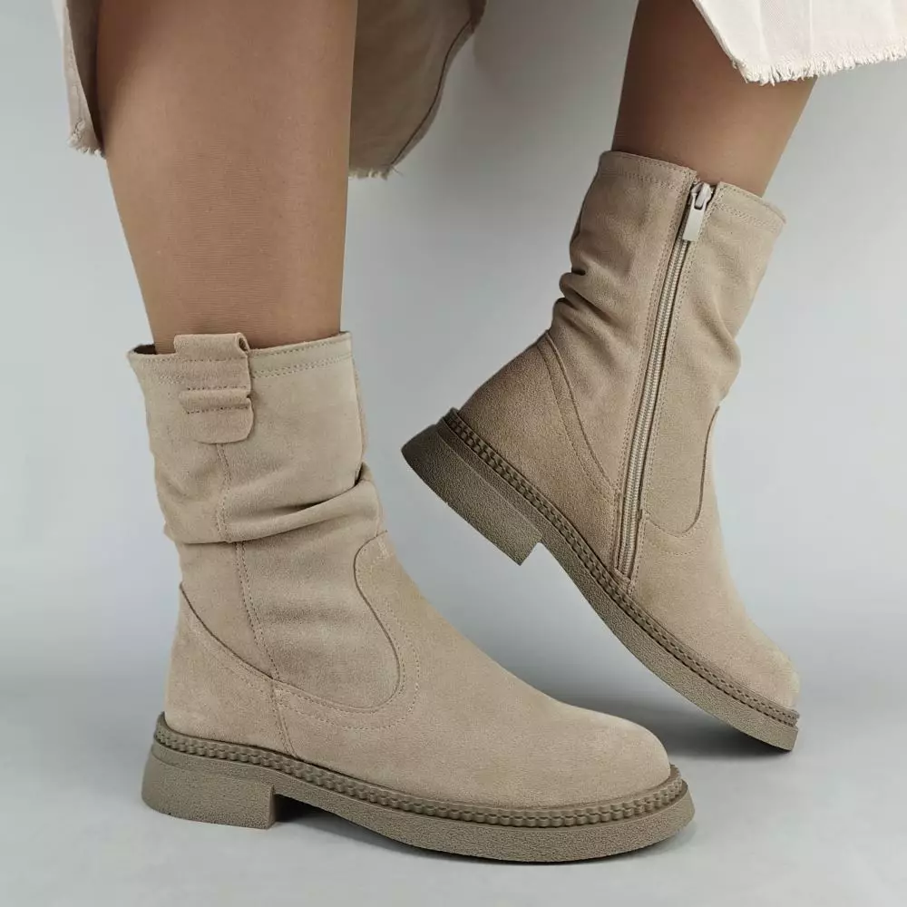 Ботинки женские MYZ МАЙЗ кожаные молодежные бежевые нюд latte латте натуральная кожа и замша мех зимние 36 37 38 39 40 41 черевики жіночі натуральна замша лате шкіра бежева нюдова зимові хутро