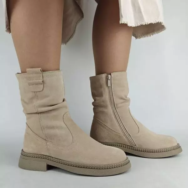 Ботинки женские MYZ МАЙЗ кожаные молодежные бежевые нюд latte латте натуральная кожа и замша мех зимние 36 37 38 39 40 41 черевики жіночі натуральна замша лате шкіра бежева нюдова зимові хутро