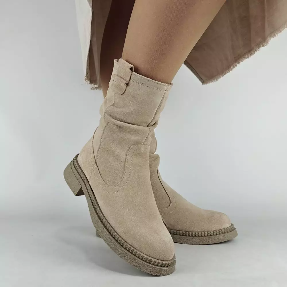 Ботинки женские MYZ МАЙЗ кожаные молодежные бежевые нюд latte латте натуральная кожа и замша мех зимние 36 37 38 39 40 41 черевики жіночі натуральна замша лате шкіра бежева нюдова зимові хутро