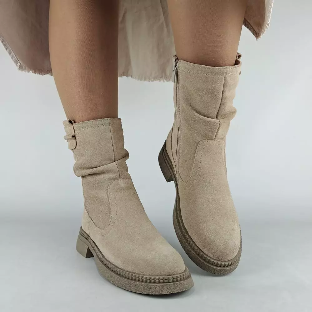 Ботинки женские MYZ МАЙЗ кожаные молодежные бежевые нюд latte латте натуральная кожа и замша мех зимние 36 37 38 39 40 41 черевики жіночі натуральна замша лате шкіра бежева нюдова зимові хутро