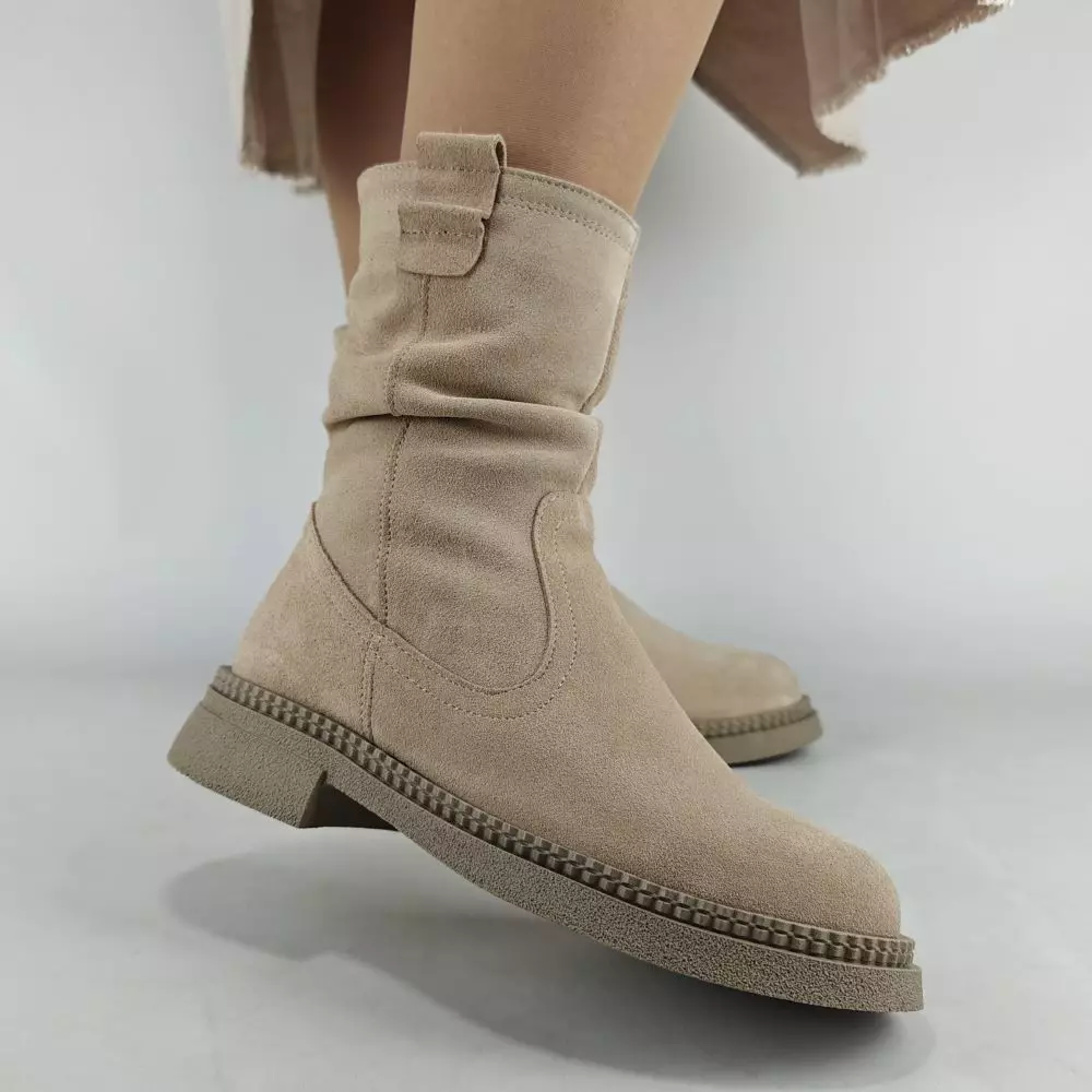 Ботинки женские MYZ МАЙЗ кожаные молодежные бежевые нюд latte латте натуральная кожа и замша мех зимние 36 37 38 39 40 41 черевики жіночі натуральна замша лате шкіра бежева нюдова зимові хутро