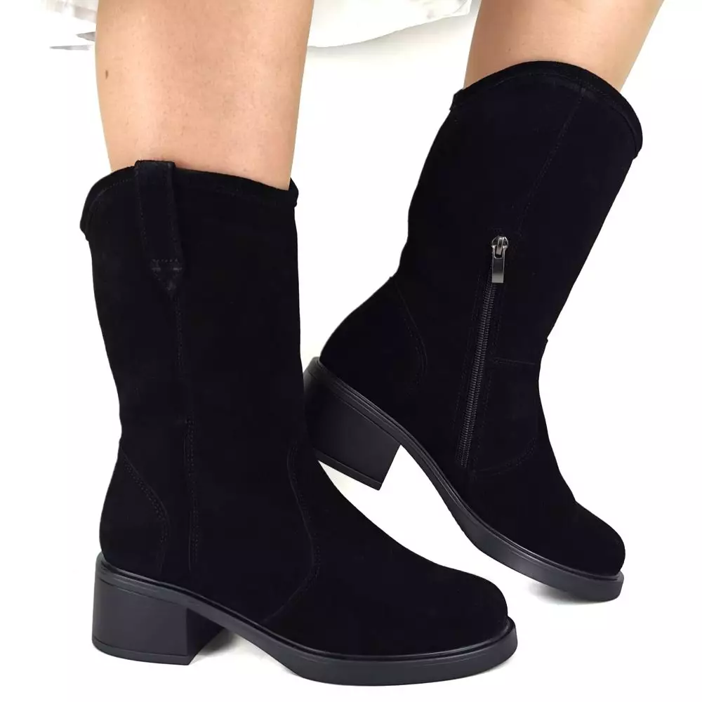 Сапоги полусапожки женские MYZ кожаные молодежные черная натуральная кожа и замша мех зимние 36 37 38 39 40 41 черевики чоботи напівчоботи жіночі натуральна замша лате шкіра чорна зимові хутро
