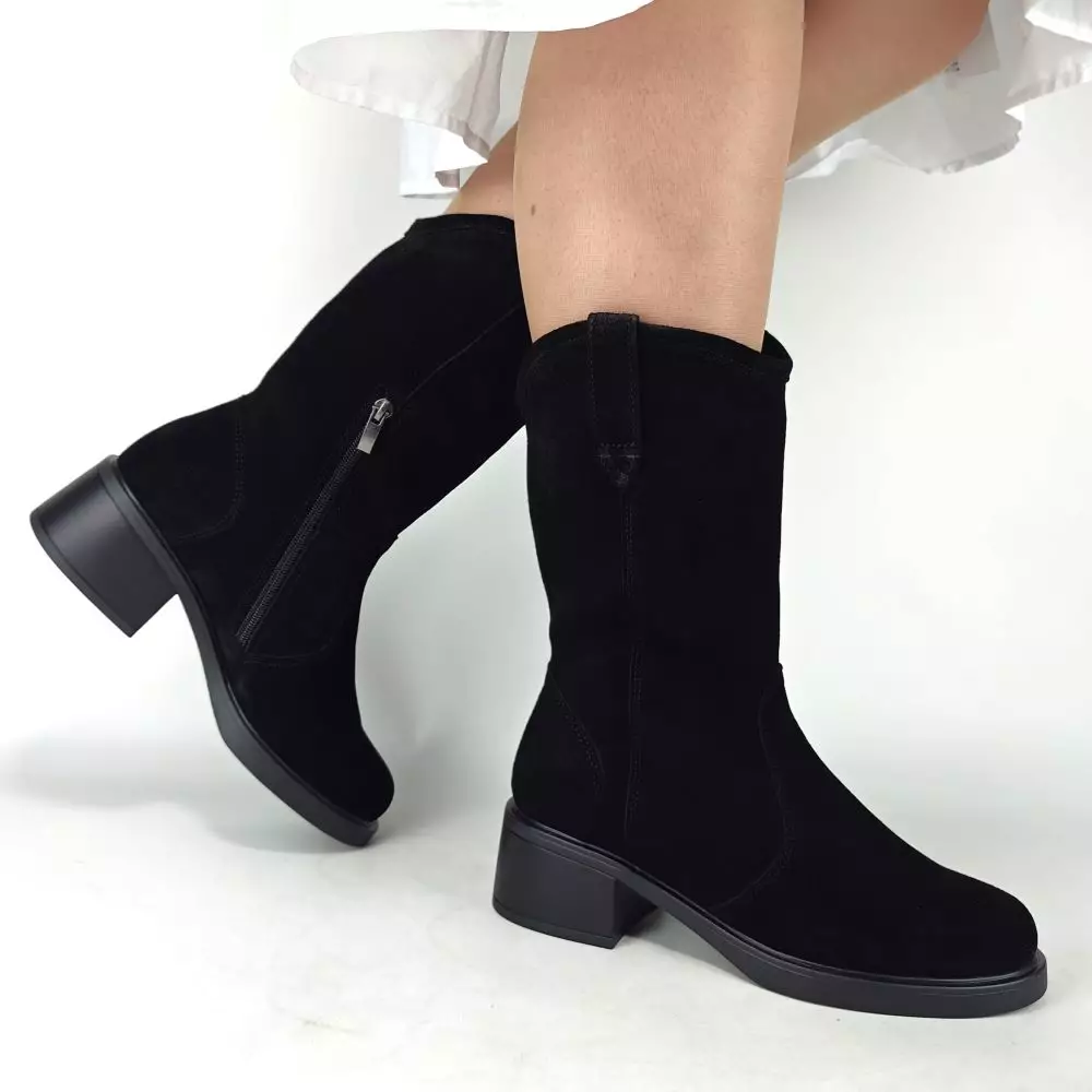 Сапоги полусапожки женские MYZ кожаные молодежные черная натуральная кожа и замша мех зимние 36 37 38 39 40 41 черевики чоботи напівчоботи жіночі натуральна замша лате шкіра чорна зимові хутро