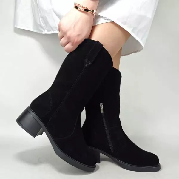 Сапоги полусапожки женские MYZ кожаные молодежные черная натуральная кожа и замша мех зимние 36 37 38 39 40 41 черевики чоботи напівчоботи жіночі натуральна замша лате шкіра чорна зимові хутро