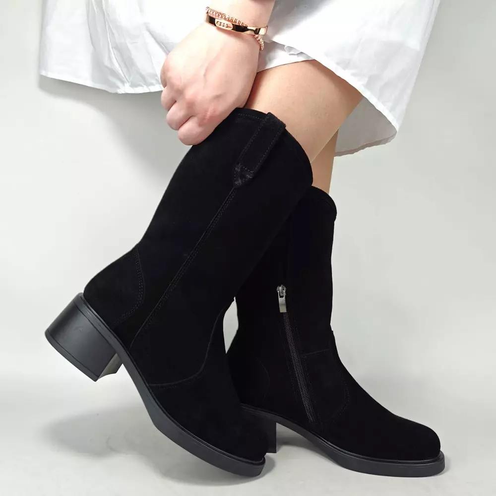 Сапоги полусапожки женские MYZ кожаные молодежные черная натуральная кожа и замша мех зимние 36 37 38 39 40 41 черевики чоботи напівчоботи жіночі натуральна замша лате шкіра чорна зимові хутро