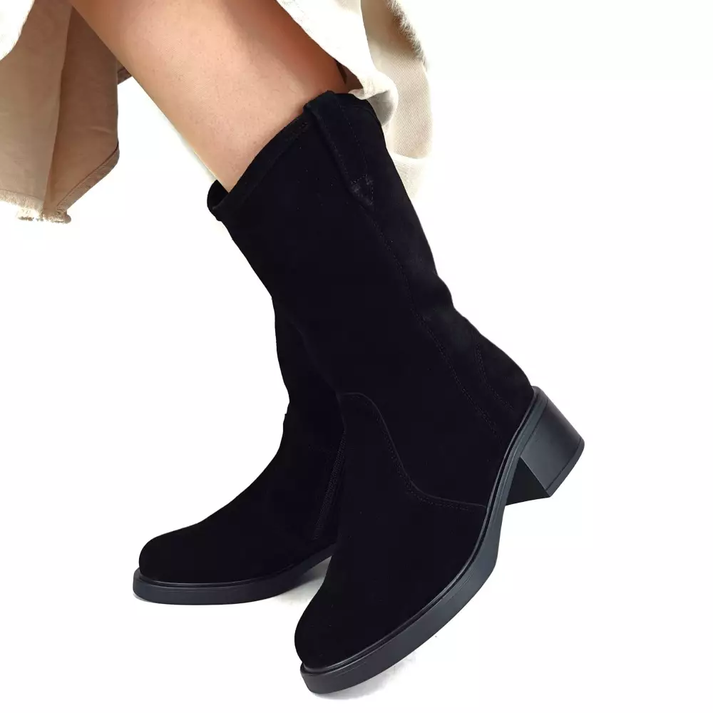 Сапоги полусапожки женские MYZ кожаные молодежные черная натуральная кожа и замша мех зимние 36 37 38 39 40 41 черевики чоботи напівчоботи жіночі натуральна замша лате шкіра чорна зимові хутро