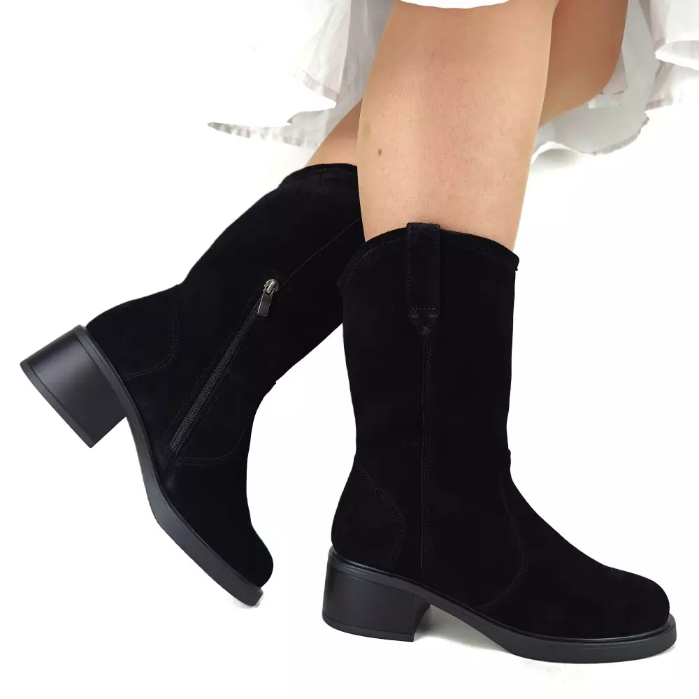 Сапоги полусапожки женские MYZ кожаные молодежные черная натуральная кожа и замша мех зимние 36 37 38 39 40 41 черевики чоботи напівчоботи жіночі натуральна замша лате шкіра чорна зимові хутро