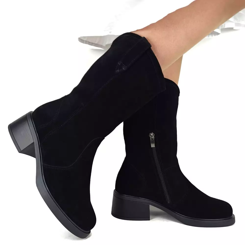 Сапоги полусапожки женские MYZ кожаные молодежные черная натуральная кожа и замша мех зимние 36 37 38 39 40 41 черевики чоботи напівчоботи жіночі натуральна замша лате шкіра чорна зимові хутро