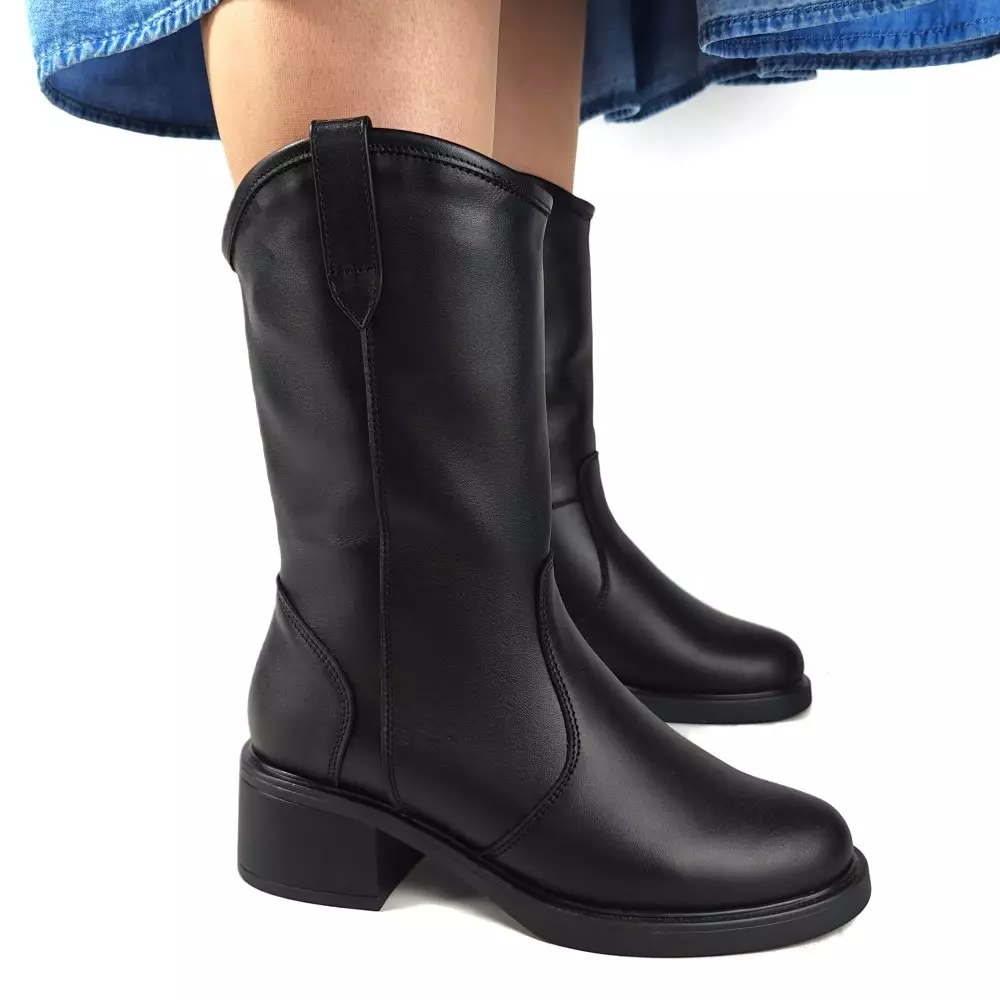 Сапоги полусапожки женские MYZ кожаные молодежные черная натуральная кожа и замша мех зимние 36 37 38 39 40 41 черевики чоботи напівчоботи жіночі натуральна замша шкіра чорна зимові хутро