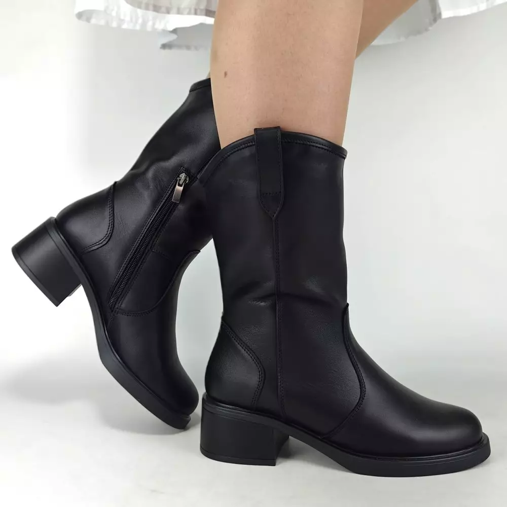 Сапоги полусапожки женские MYZ кожаные молодежные черная натуральная кожа и замша мех зимние 36 37 38 39 40 41 черевики чоботи напівчоботи жіночі натуральна замша шкіра чорна зимові хутро