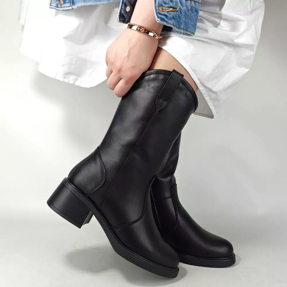 Сапоги полусапожки женские MYZ кожаные молодежные черная натуральная кожа и замша мех зимние 36 37 38 39 40 41 черевики чоботи напівчоботи жіночі натуральна замша шкіра чорна зимові хутро