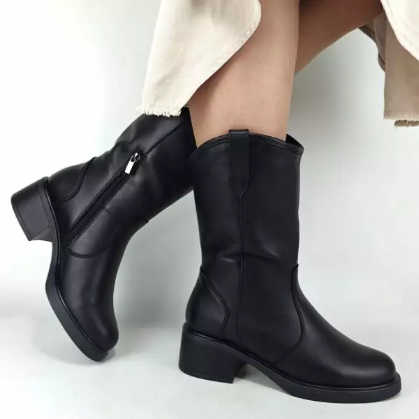 Сапоги полусапожки женские MYZ кожаные молодежные черная натуральная кожа и замша мех зимние 36 37 38 39 40 41 черевики чоботи напівчоботи жіночі натуральна замша шкіра чорна зимові хутро