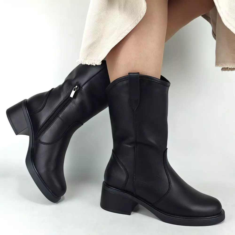 Сапоги полусапожки женские MYZ кожаные молодежные черная натуральная кожа и замша мех зимние 36 37 38 39 40 41 черевики чоботи напівчоботи жіночі натуральна замша шкіра чорна зимові хутро