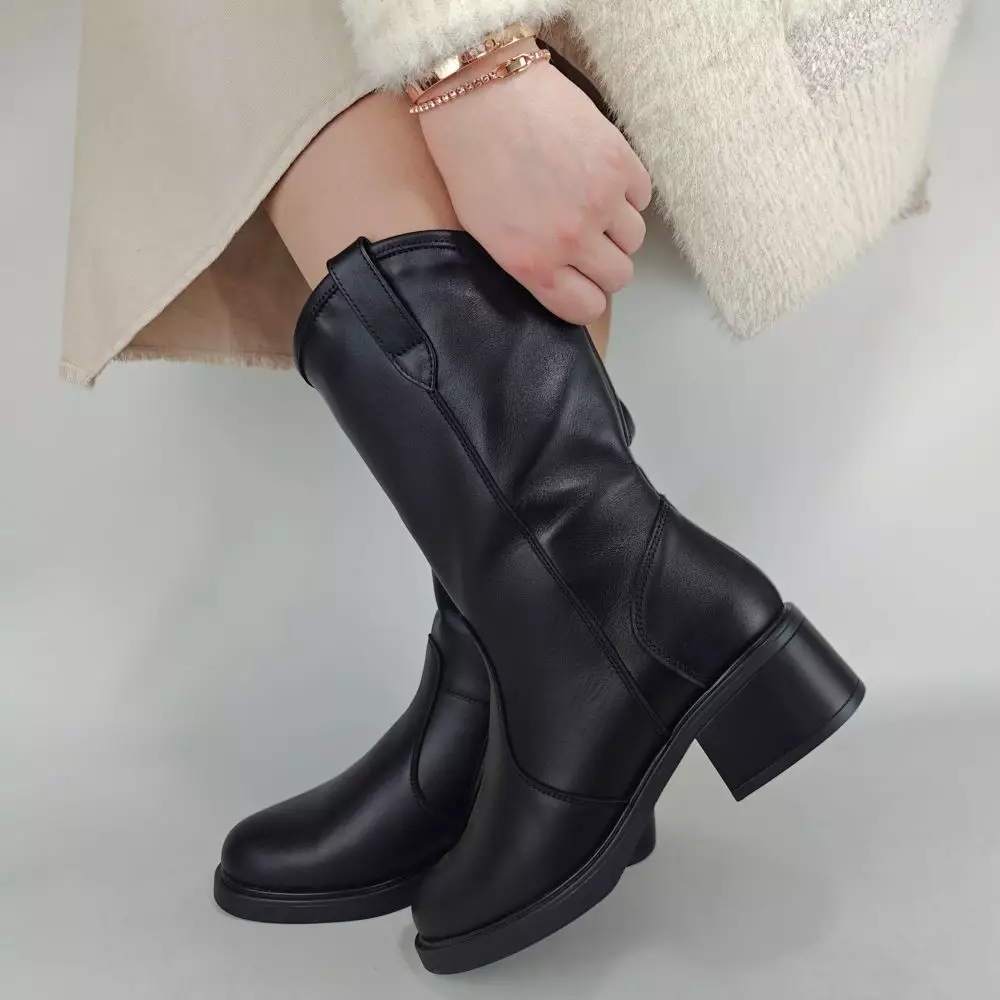 Сапоги полусапожки женские MYZ кожаные молодежные черная натуральная кожа и замша мех зимние 36 37 38 39 40 41 черевики чоботи напівчоботи жіночі натуральна замша шкіра чорна зимові хутро