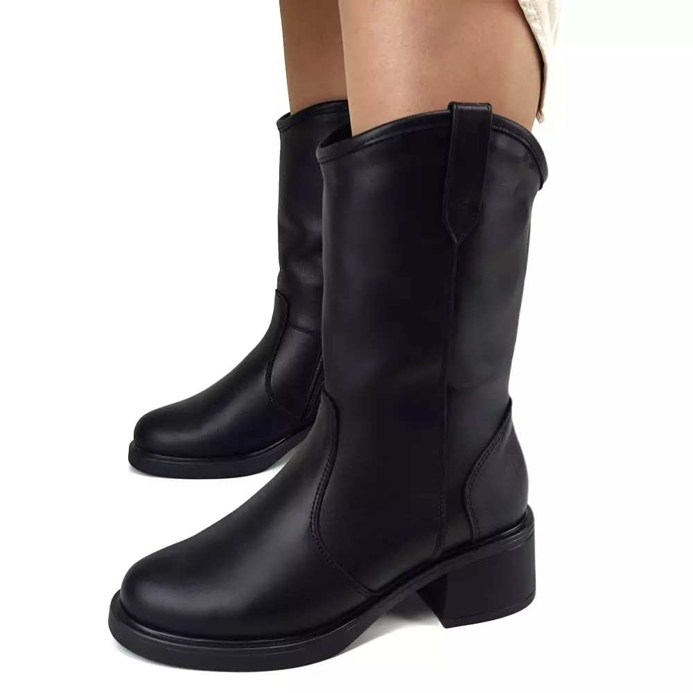 Сапоги полусапожки женские MYZ кожаные молодежные черная натуральная кожа и замша мех зимние 36 37 38 39 40 41 черевики чоботи напівчоботи жіночі натуральна замша шкіра чорна зимові хутро