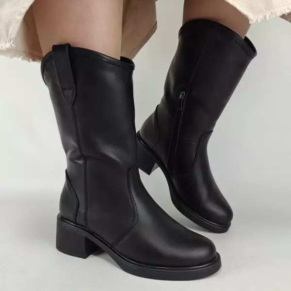 Сапоги полусапожки женские MYZ кожаные молодежные черная натуральная кожа и замша мех зимние 36 37 38 39 40 41 черевики чоботи напівчоботи жіночі натуральна замша шкіра чорна зимові хутро