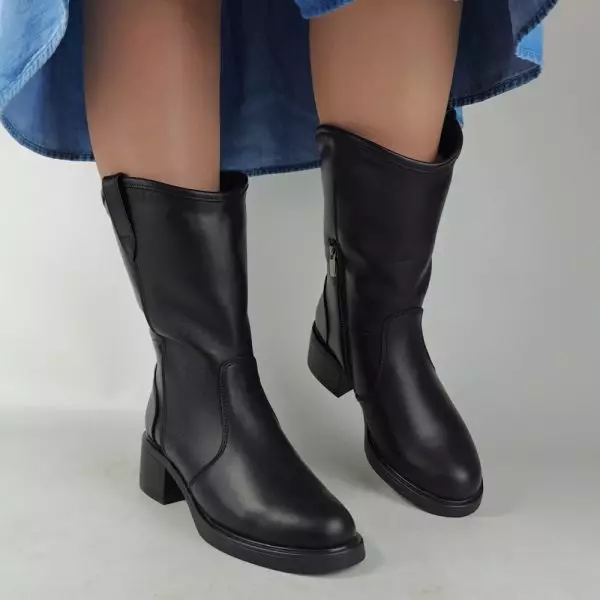 Сапоги полусапожки женские MYZ кожаные молодежные черная натуральная кожа и замша мех зимние 36 37 38 39 40 41 черевики чоботи напівчоботи жіночі натуральна замша шкіра чорна зимові хутро