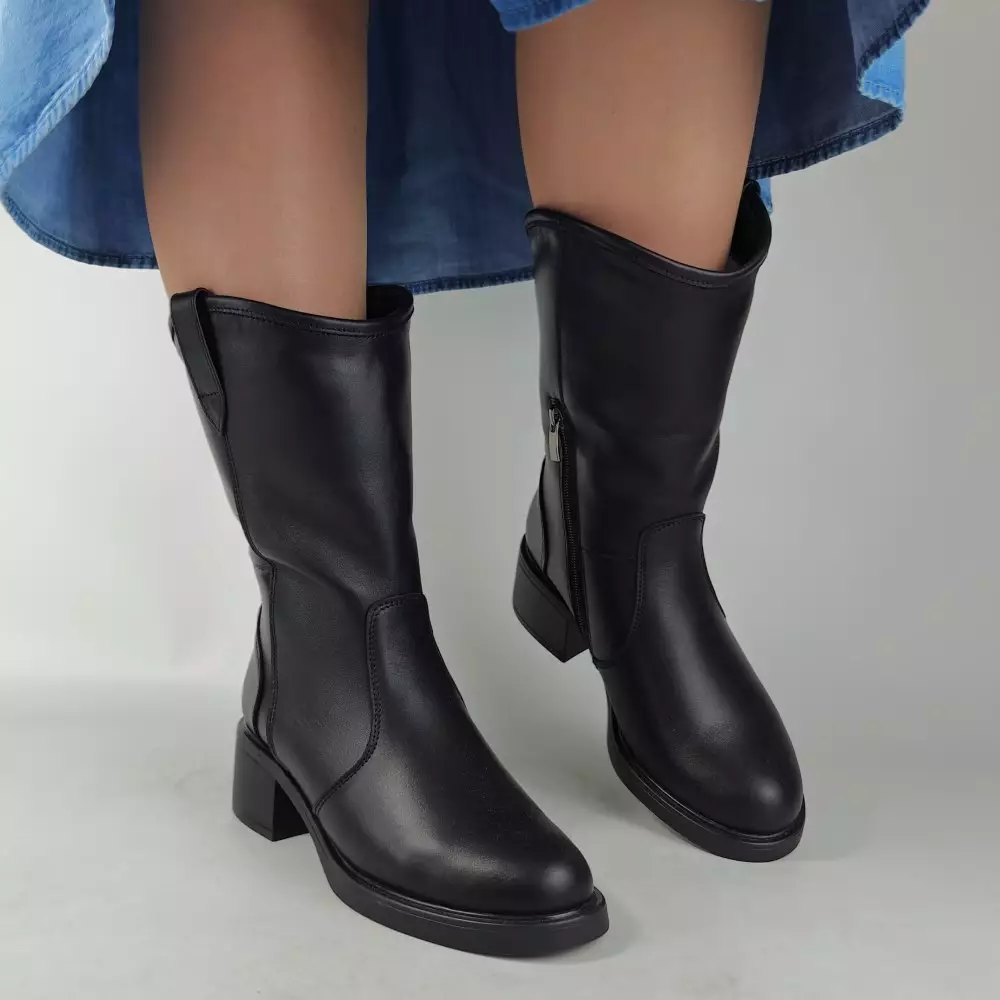 Сапоги полусапожки женские MYZ кожаные молодежные черная натуральная кожа и замша мех зимние 36 37 38 39 40 41 черевики чоботи напівчоботи жіночі натуральна замша шкіра чорна зимові хутро