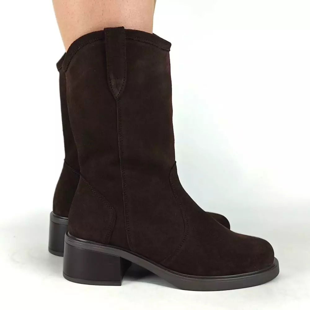 Сапоги полусапожки женские MYZ кожаные молодежные коричневая натуральная кожа и замша шоколад мех зимние 36 37 38 39 40 41 черевики чоботи напівчоботи жіночі натуральна замша лате шкіра коричнева шоколад зимові хутро