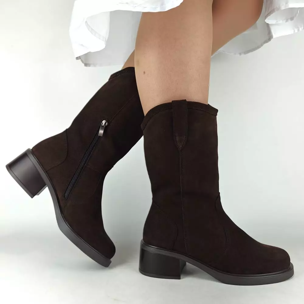 Сапоги полусапожки женские MYZ кожаные молодежные коричневая натуральная кожа и замша шоколад мех зимние 36 37 38 39 40 41 черевики чоботи напівчоботи жіночі натуральна замша лате шкіра коричнева шоколад зимові хутро