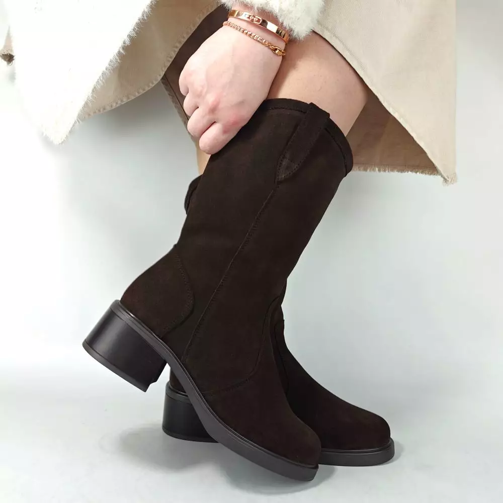 Сапоги полусапожки женские MYZ кожаные молодежные коричневая натуральная кожа и замша шоколад мех зимние 36 37 38 39 40 41 черевики чоботи напівчоботи жіночі натуральна замша лате шкіра коричнева шоколад зимові хутро