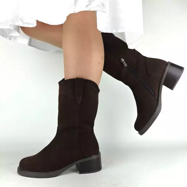 Сапоги полусапожки женские MYZ кожаные молодежные коричневая натуральная кожа и замша шоколад мех зимние 36 37 38 39 40 41 черевики чоботи напівчоботи жіночі натуральна замша лате шкіра коричнева шоколад зимові хутро