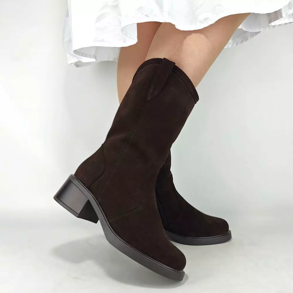 Сапоги полусапожки женские MYZ кожаные молодежные коричневая натуральная кожа и замша шоколад мех зимние 36 37 38 39 40 41 черевики чоботи напівчоботи жіночі натуральна замша лате шкіра коричнева шоколад зимові хутро