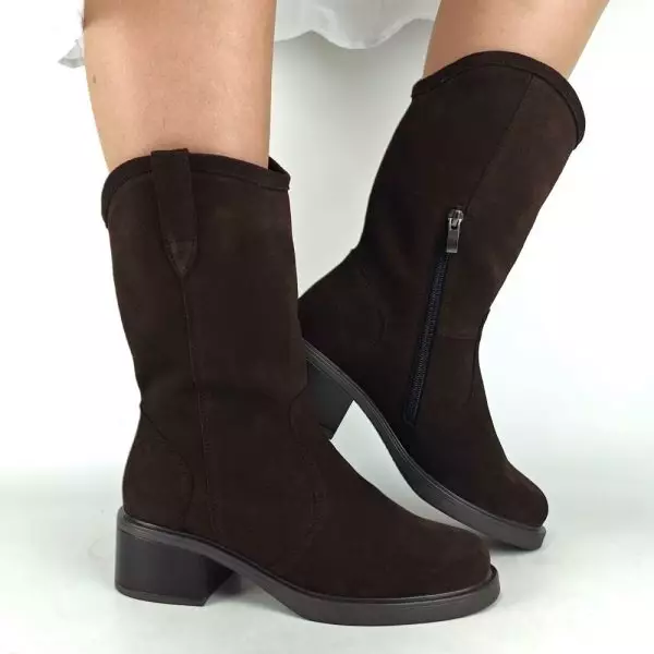 Сапоги полусапожки женские MYZ кожаные молодежные коричневая натуральная кожа и замша шоколад мех зимние 36 37 38 39 40 41 черевики чоботи напівчоботи жіночі натуральна замша лате шкіра коричнева шоколад зимові хутро