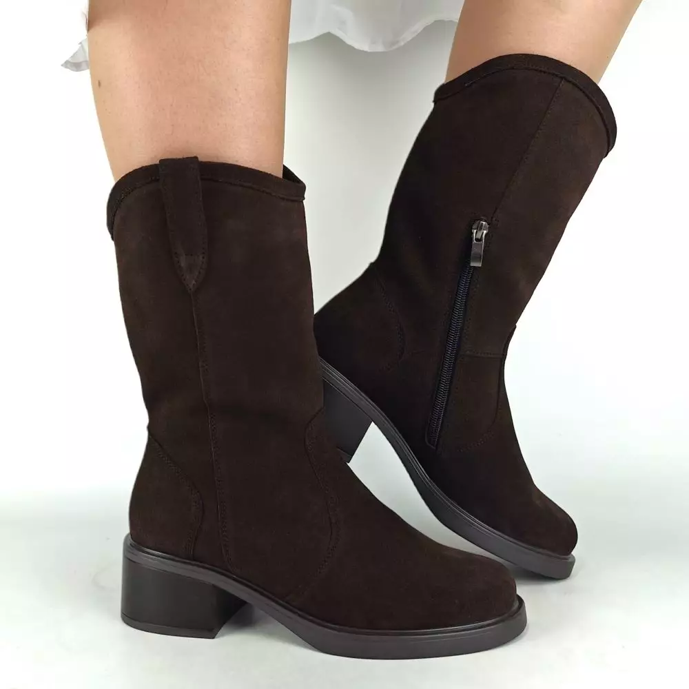 Сапоги полусапожки женские MYZ кожаные молодежные коричневая натуральная кожа и замша шоколад мех зимние 36 37 38 39 40 41 черевики чоботи напівчоботи жіночі натуральна замша лате шкіра коричнева шоколад зимові хутро