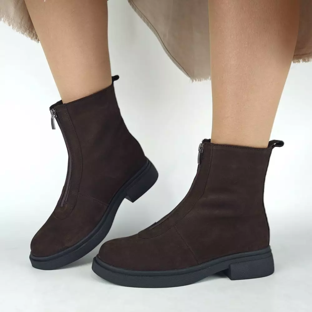 Ботинки женские MYZ кожаные молодежные бежевые нюд latte латте натуральная кожа и замша мех зимние 36 37 38 39 40 41 черевики жіночі натуральна замша лате шкіра коричнева шоколад зимові хутро