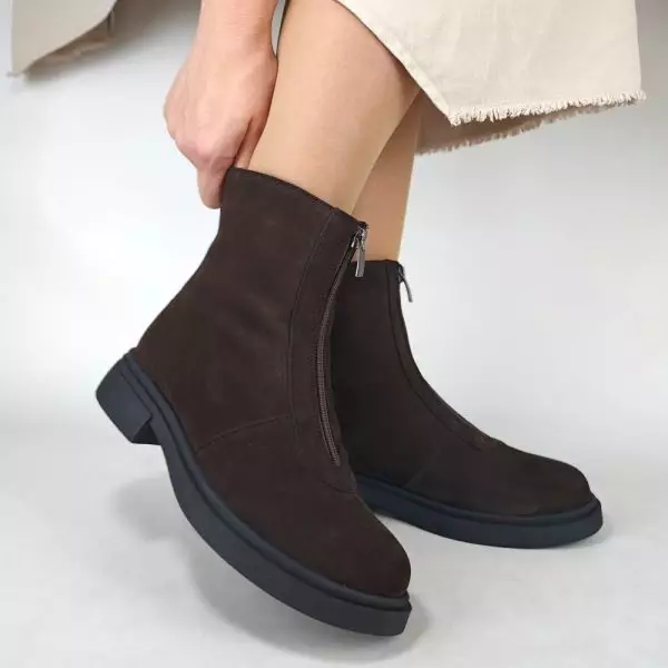 Ботинки женские MYZ кожаные молодежные бежевые нюд latte латте натуральная кожа и замша мех зимние 36 37 38 39 40 41 черевики жіночі натуральна замша лате шкіра коричнева шоколад зимові хутро