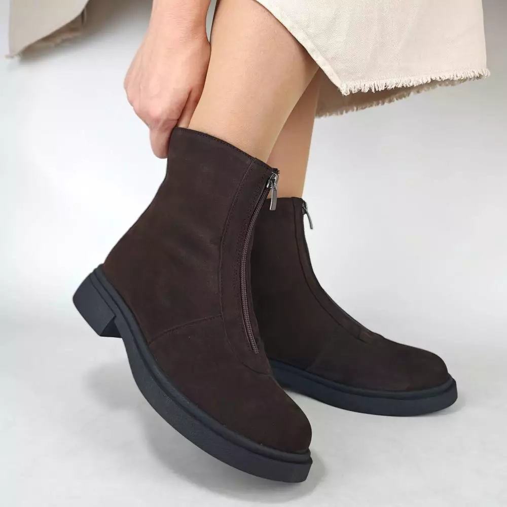 Ботинки женские MYZ кожаные молодежные бежевые нюд latte латте натуральная кожа и замша мех зимние 36 37 38 39 40 41 черевики жіночі натуральна замша лате шкіра коричнева шоколад зимові хутро