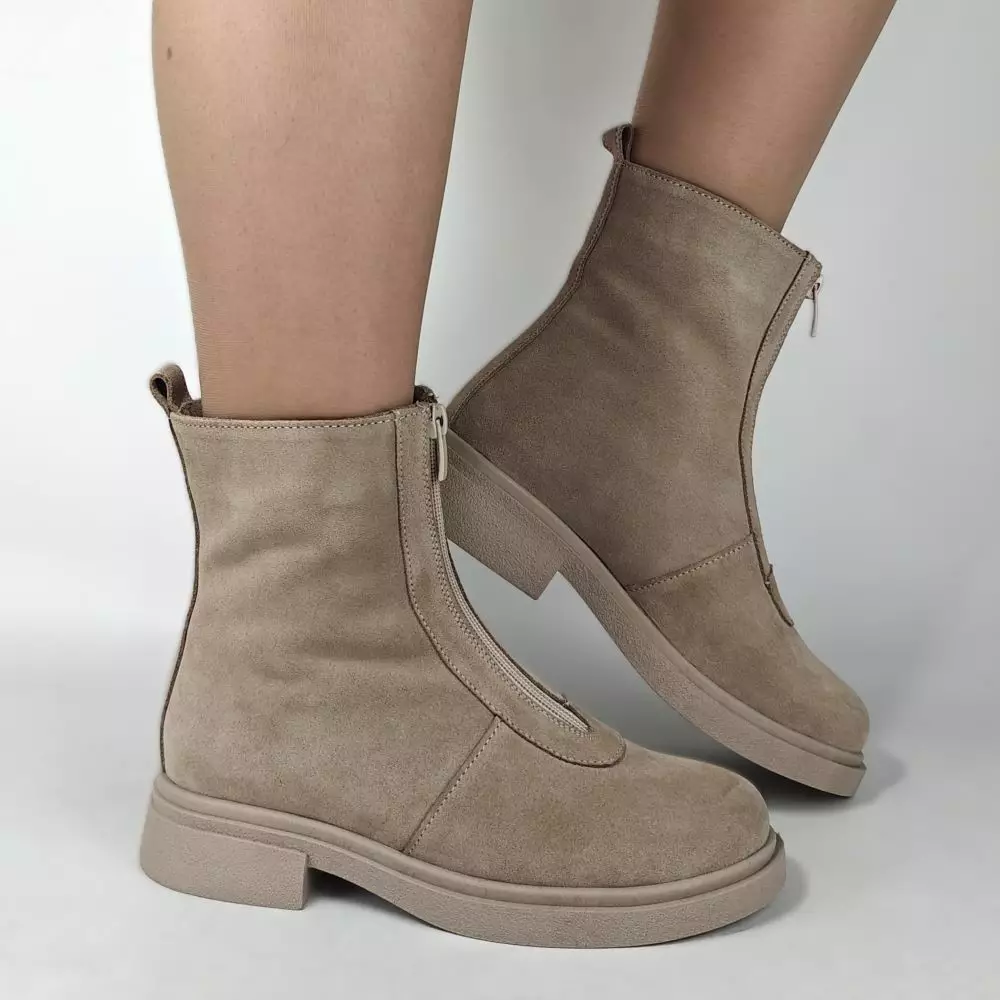 купить Ботинки женские MYZ кожаные молодежные бежевые нюд latte латте натуральная кожа и замша мех зимние 36 37 38 39 40 41 черевики жіночі натуральна замша лате шкіра бежева нюдова зимові хутро