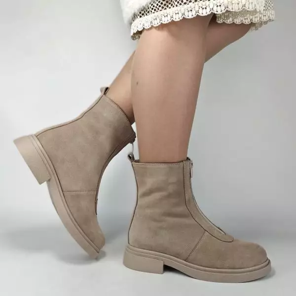 купить Ботинки женские MYZ кожаные молодежные бежевые нюд latte латте натуральная кожа и замша мех зимние 36 37 38 39 40 41 черевики жіночі натуральна замша лате шкіра бежева нюдова зимові хутро