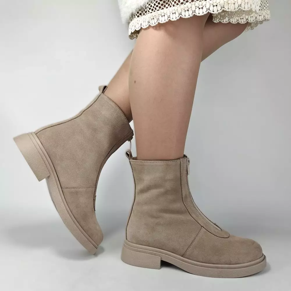 купить Ботинки женские MYZ кожаные молодежные бежевые нюд latte латте натуральная кожа и замша мех зимние 36 37 38 39 40 41 черевики жіночі натуральна замша лате шкіра бежева нюдова зимові хутро