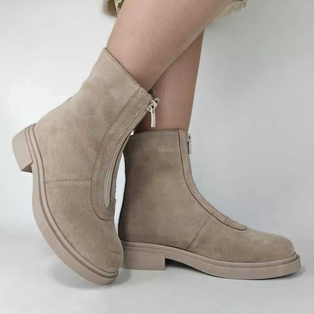 купить Ботинки женские MYZ кожаные молодежные бежевые нюд latte латте натуральная кожа и замша мех зимние 36 37 38 39 40 41 черевики жіночі натуральна замша лате шкіра бежева нюдова зимові хутро