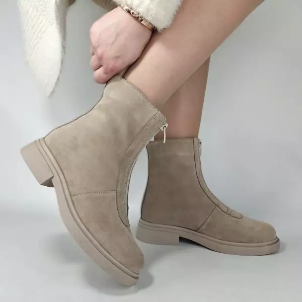 купить Ботинки женские MYZ кожаные молодежные бежевые нюд latte латте натуральная кожа и замша мех зимние 36 37 38 39 40 41 черевики жіночі натуральна замша лате шкіра бежева нюдова зимові хутро