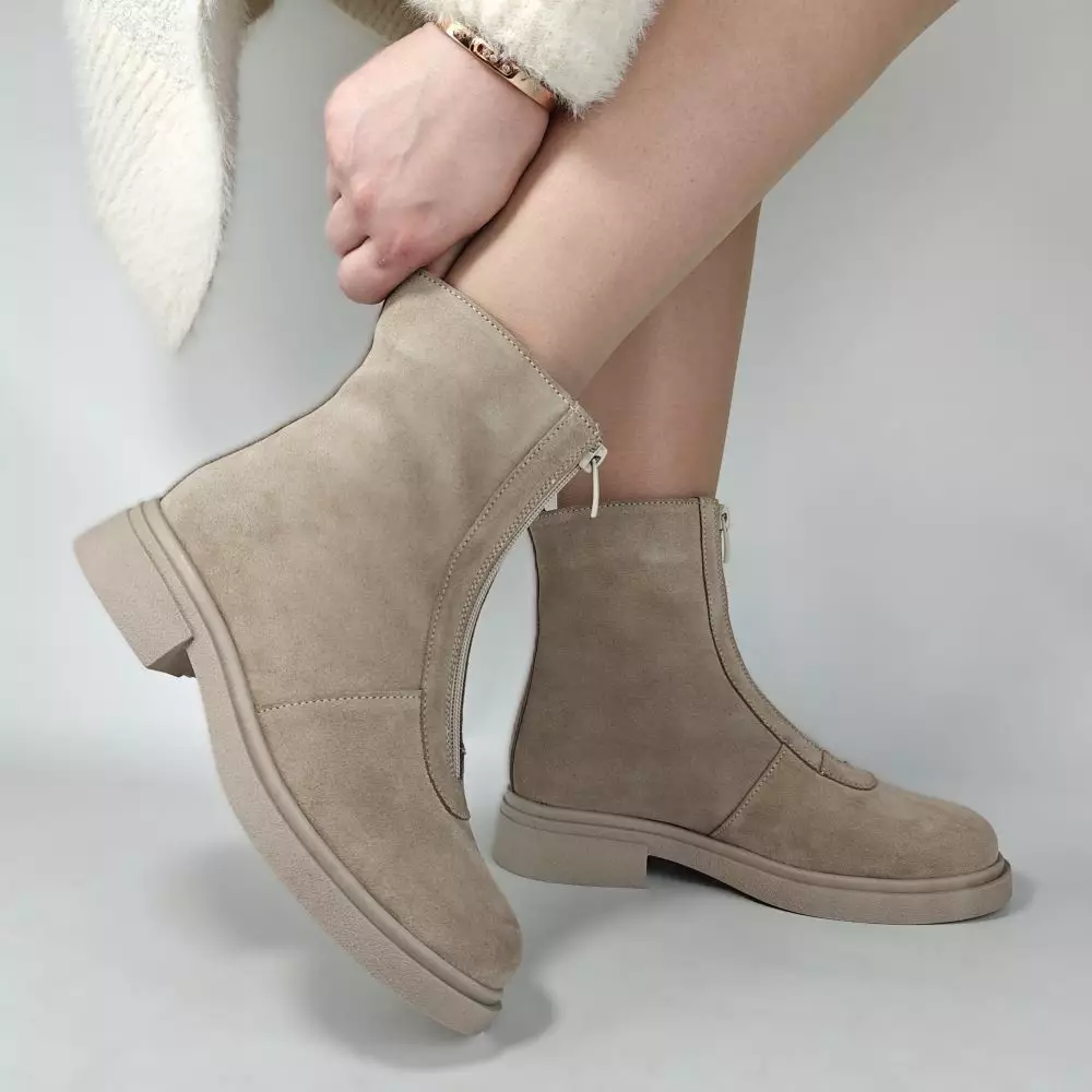 купить Ботинки женские MYZ кожаные молодежные бежевые нюд latte латте натуральная кожа и замша мех зимние 36 37 38 39 40 41 черевики жіночі натуральна замша лате шкіра бежева нюдова зимові хутро