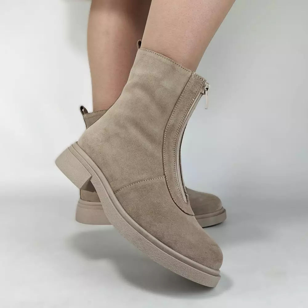 купить Ботинки женские MYZ кожаные молодежные бежевые нюд latte латте натуральная кожа и замша мех зимние 36 37 38 39 40 41 черевики жіночі натуральна замша лате шкіра бежева нюдова зимові хутро