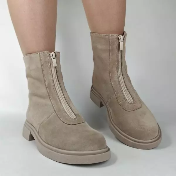 купить Ботинки женские MYZ кожаные молодежные бежевые нюд latte латте натуральная кожа и замша мех зимние 36 37 38 39 40 41 черевики жіночі натуральна замша лате шкіра бежева нюдова зимові хутро