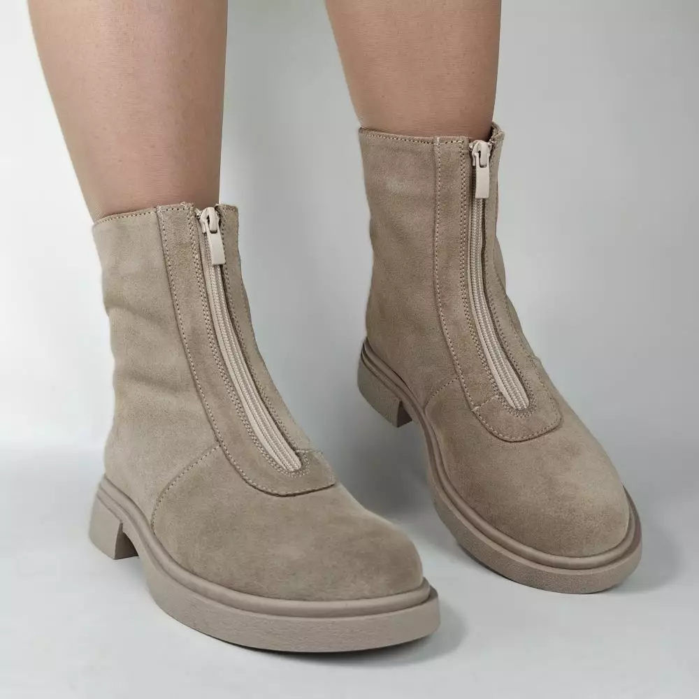 купить Ботинки женские MYZ кожаные молодежные бежевые нюд latte латте натуральная кожа и замша мех зимние 36 37 38 39 40 41 черевики жіночі натуральна замша лате шкіра бежева нюдова зимові хутро