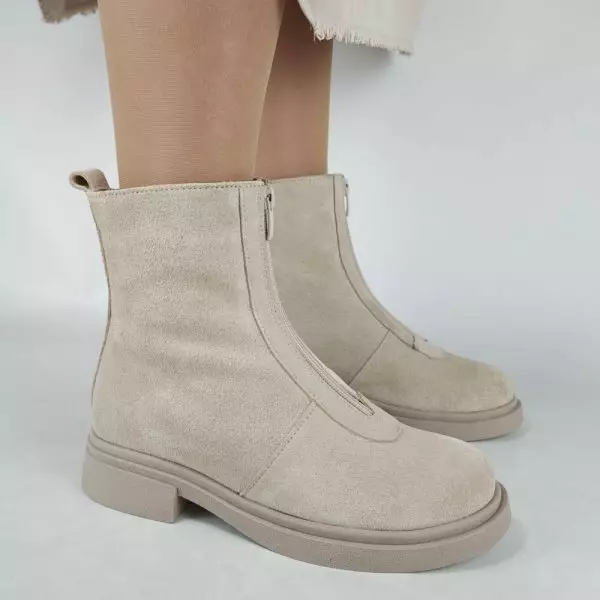 Ботинки женские MYZ МАЙЗ кожаные молодежные бежевые нюд светлый беж натуральная кожа и замша мех зимние 36 37 38 39 40 41 черевики жіночі натуральна шкіра бежева нюдова зимові хутро